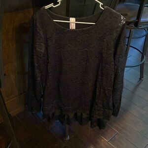Long sleeve black floral lace top size M